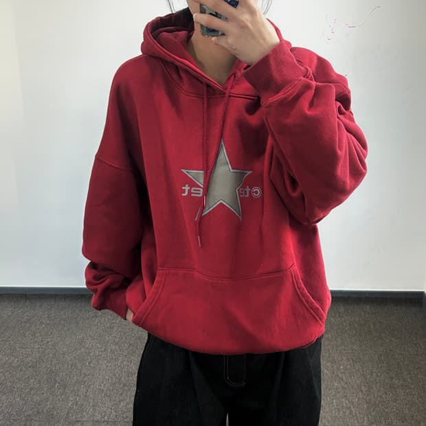 Teket 스타 로고 레드 후드티