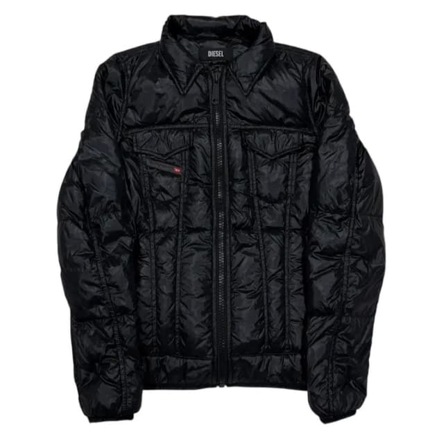 디젤 빈티지 딱붙핏 경량패딩 포켓 카라 자켓 블랙 2XS