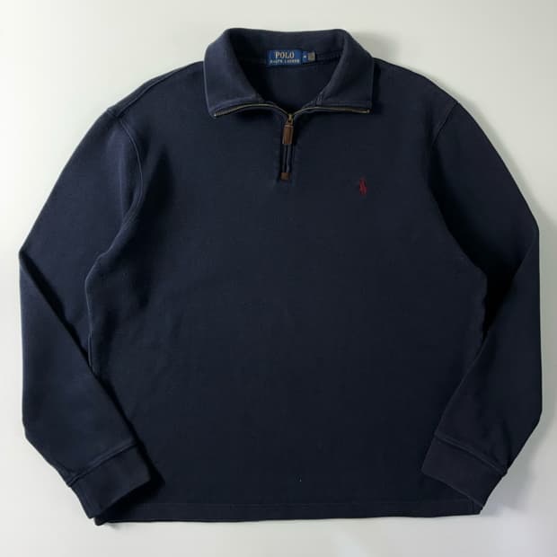 Polo  폴로 랄프로렌 자수 코튼 네이비 반집업 니트 