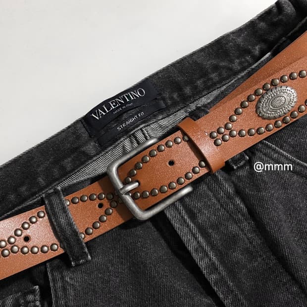 [Unisex] 웨스턴 빈티지 무드 스터드 가죽벨트