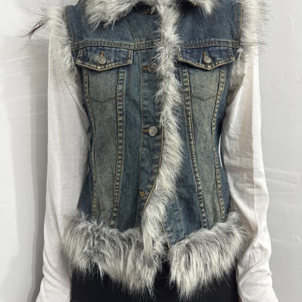 wink wink fur denim vest