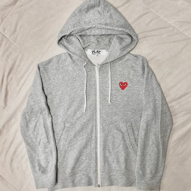 꼼데가르송 플레이 그레이 후드집업