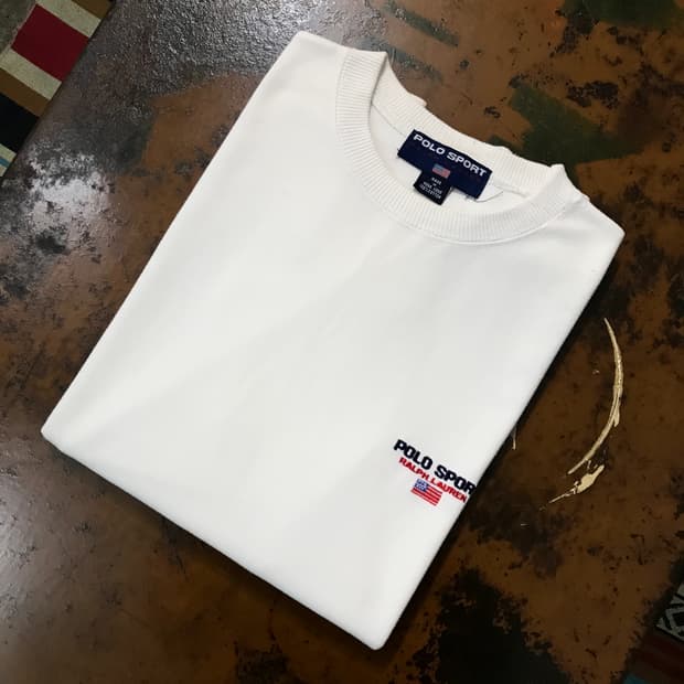 90s 폴로 스포츠 성조기 자수 화이트 스웨트셔츠 남성 105 사이즈