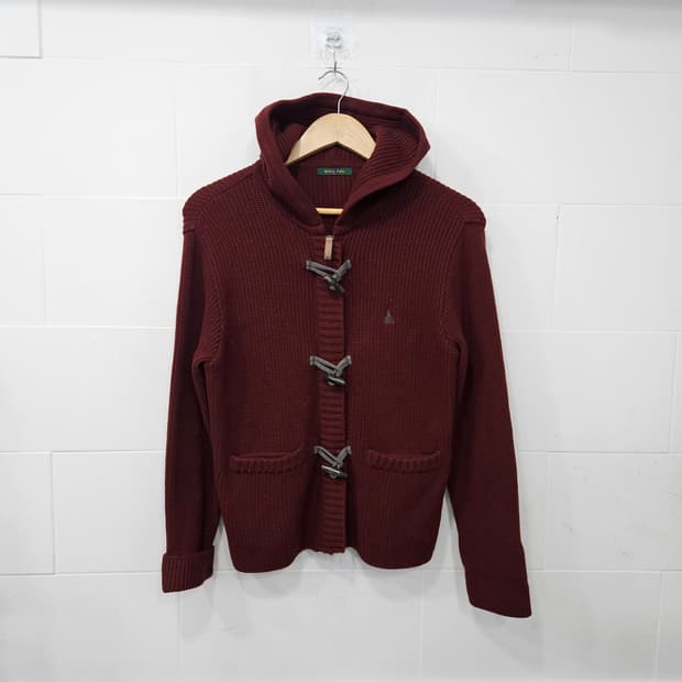 빈폴 버건디 후드 가디건 여성