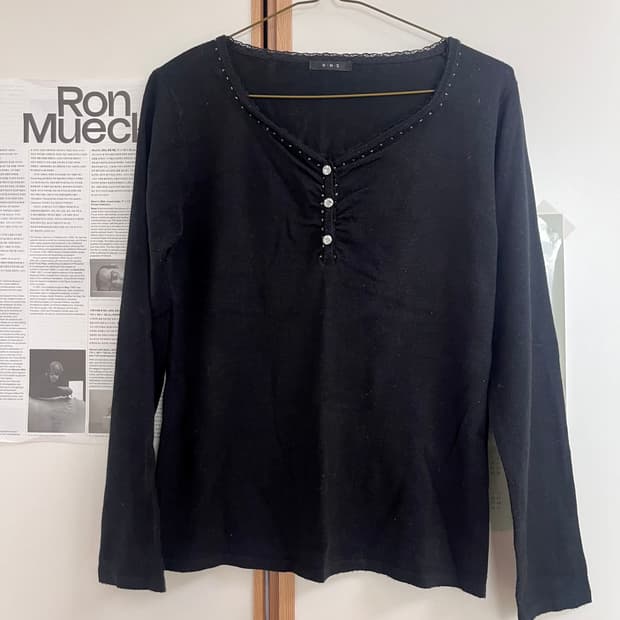 [빈티지] 블랙 레이스 셔링 티