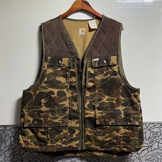 빈티지 80s 칼하트 덕 카모 퀼팅 베스트