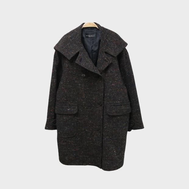 알레그리 후드 케이프 트위드 울혼방 코트 61453