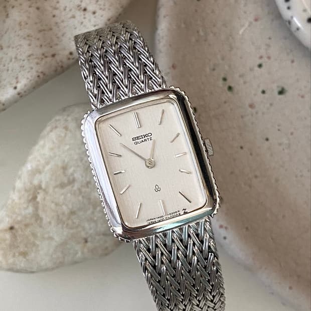 Seiko 세이코 스퀘어 실버 체인 쿼츠 레이디스