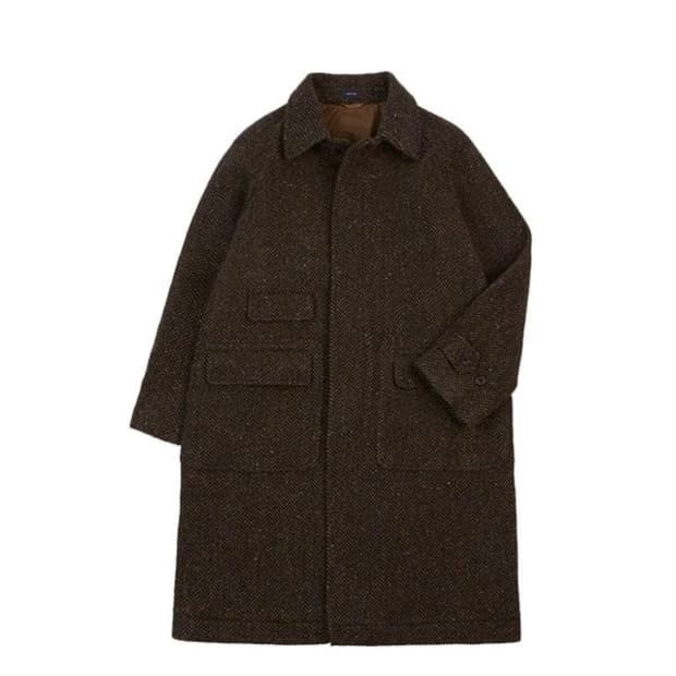 드레익스 헤링본 울 래글런 코트 브라운 