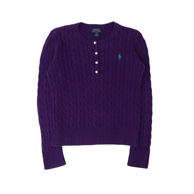 폴로 랄프로렌 퍼플 버튼업 케이블 니트
