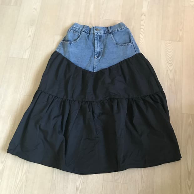 빈티지 배색 청스커트