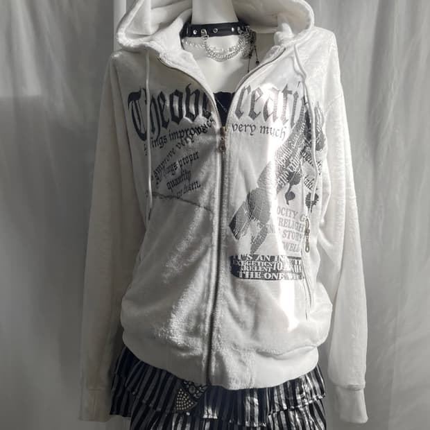 화이트 플리스 펑크 집업