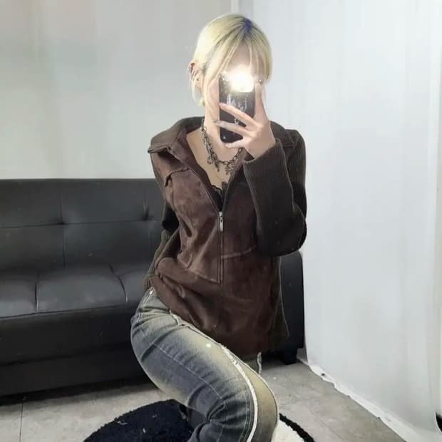 빈티지 스웨이드 니트집업