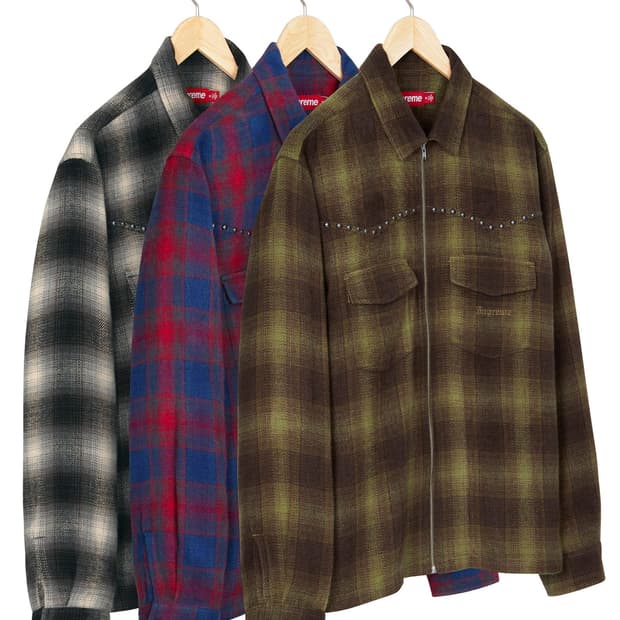 M) 슈프림 스터드 플란넬 셔츠 집업