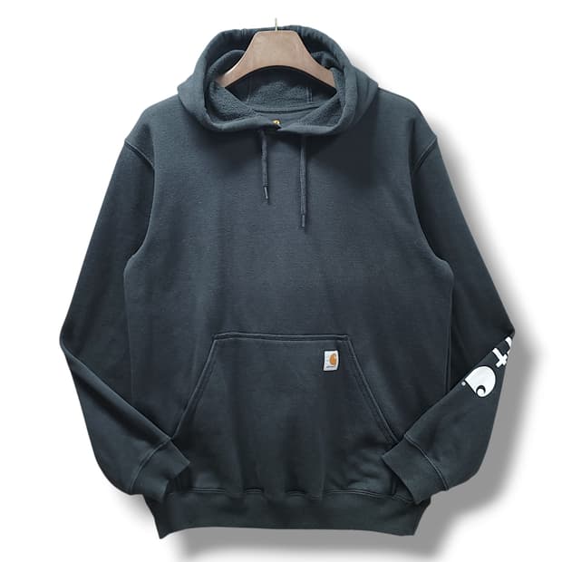 [M] 칼하트 블랙 미드웨이트 로고 기모 후드티셔츠