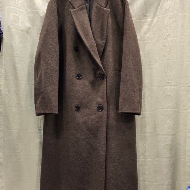 자주 JAJU 핸드메이드 브라운 더블 모직 롱코트 M(66)