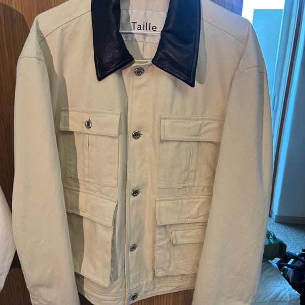 Taille 베이지 레더 배색 데님 자켓