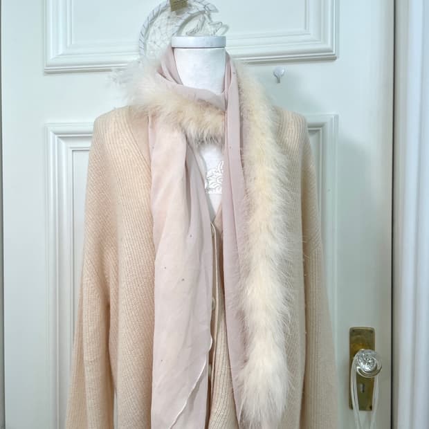 coral fur cubic point choffon muffler