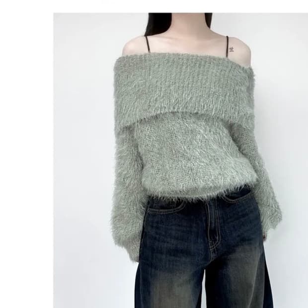 에이블리 앙고라 오프숄더 니트 (연두색)