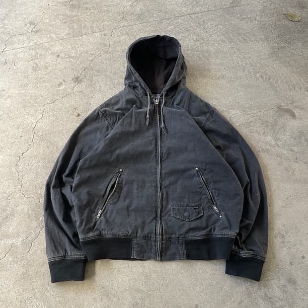 00s Stussy Canvas Faded Black Hood zip