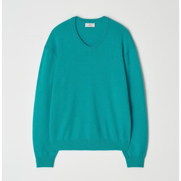 [M] 파세르 릴렉스 크롭 브이넥 니트 터쿼이즈 터콰이즈