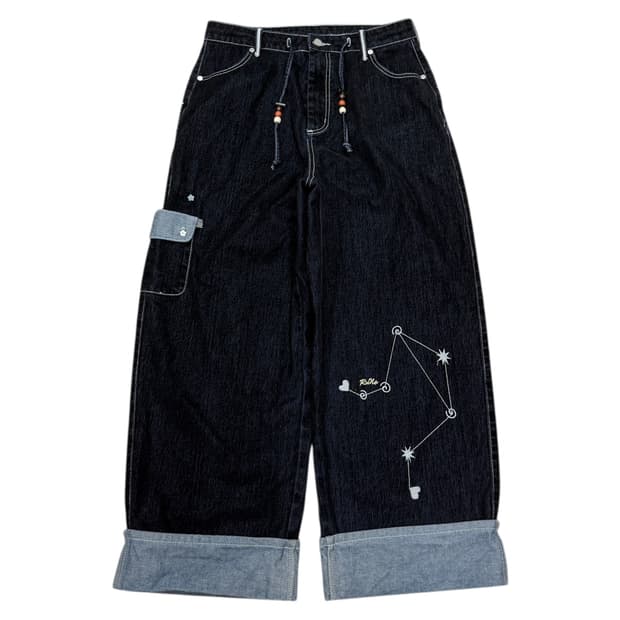 루나키후 호시조라 벨벳 데님 와이드팬츠 바지 3