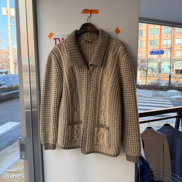 핸드 메이드 헤비울 니트 집업