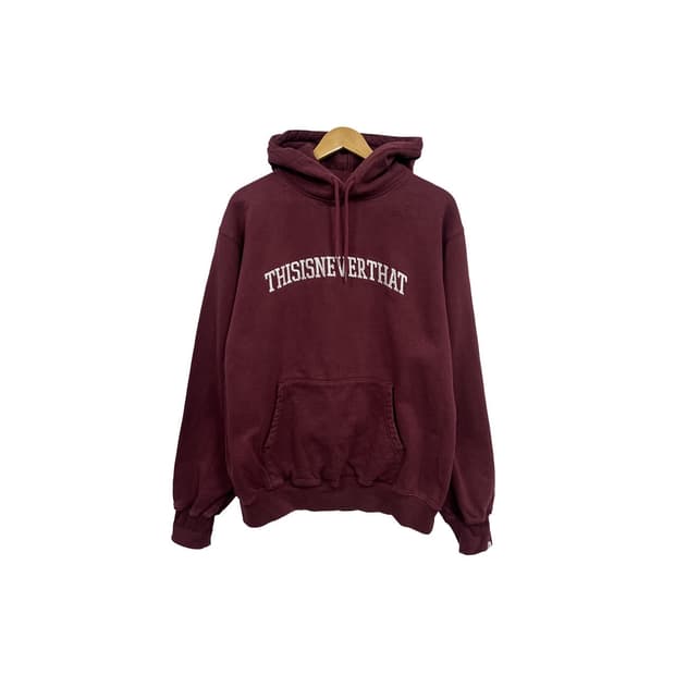 디스이즈네버댓 레터링 빅로고 버건디 풀오버 후드티