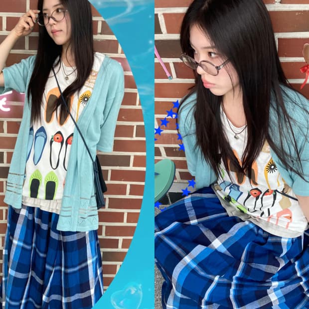 블루샤베트 괴짜소녀 빈티지 코디세트 4pcs