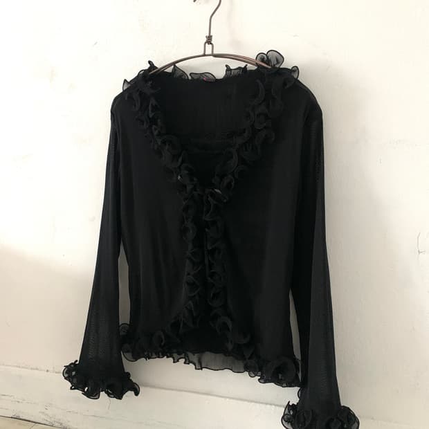 Sleeveless Layered Frill Mesh Cardigan