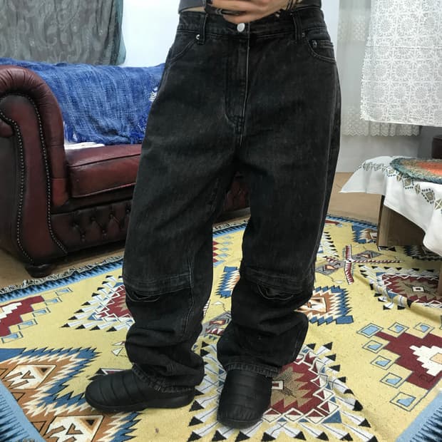 비슬로우 디테일 흑청 데님팬츠 