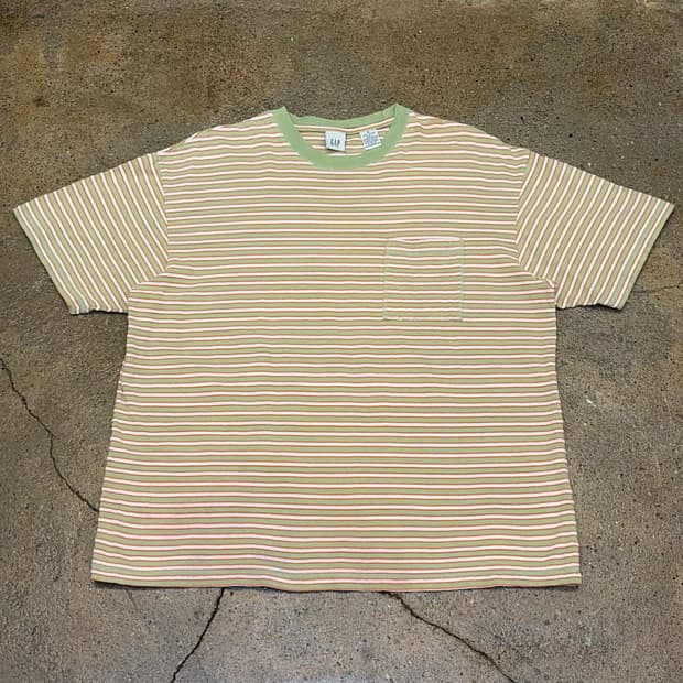 90s 미국 빈티지 갭 스트라이프 링거티 단가라 반팔티