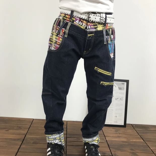 JPN ONEFUL Punk Graphic Zip Denim Pants