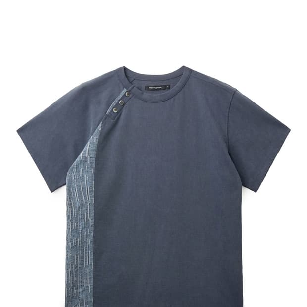 Curved Henley Neck Tee Blue