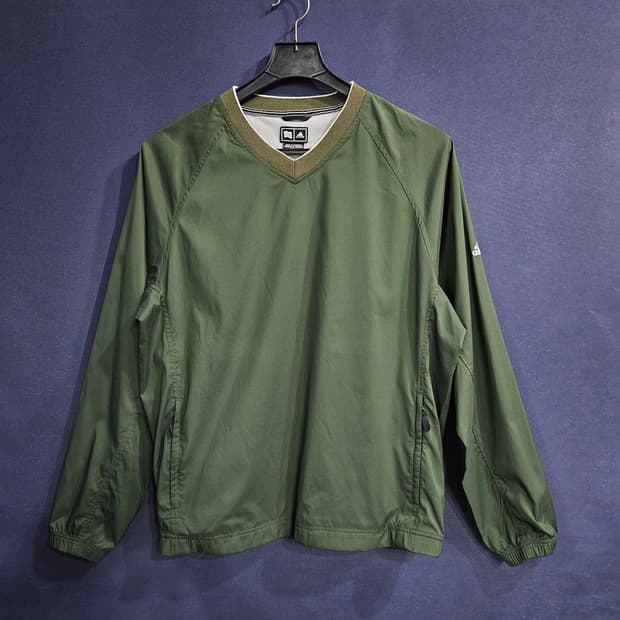 아디다스 올드스쿨 다크그린 남성 오버핏 95~100 브이넥 바람막이 웜업