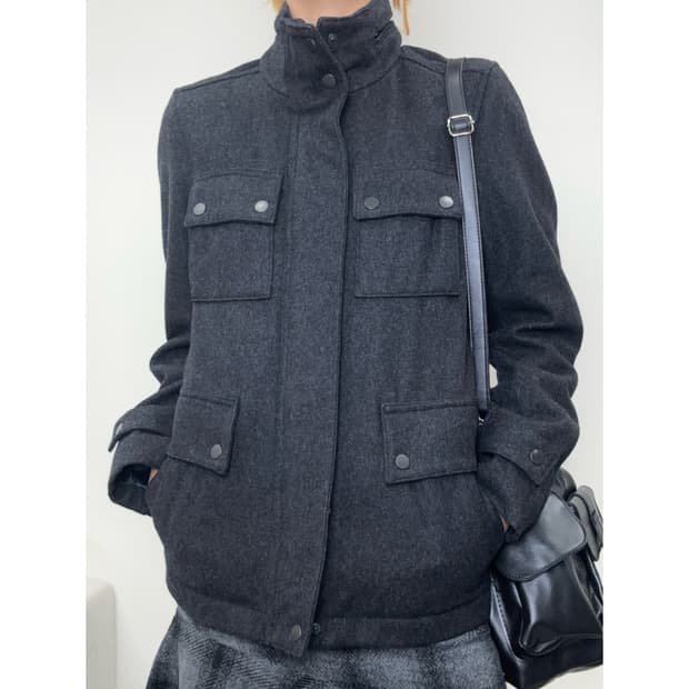 빈티지 차콜 투웨이 하이넥 자켓 y2k
