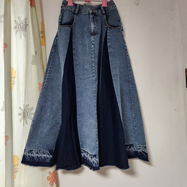 청/데님 플레어 롱 스커트 S