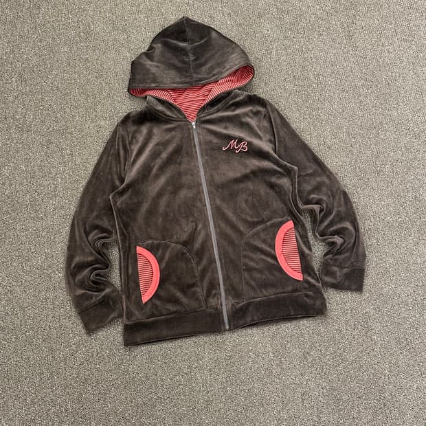 M)Japanese vintage 여성 브라운 벨벳 후드집업