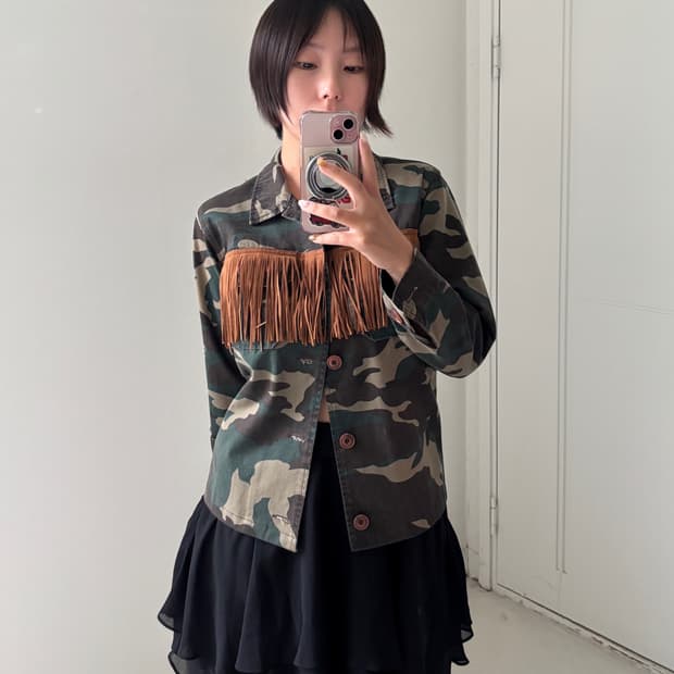 일본빈티지 카모 프렌지 셔츠자켓