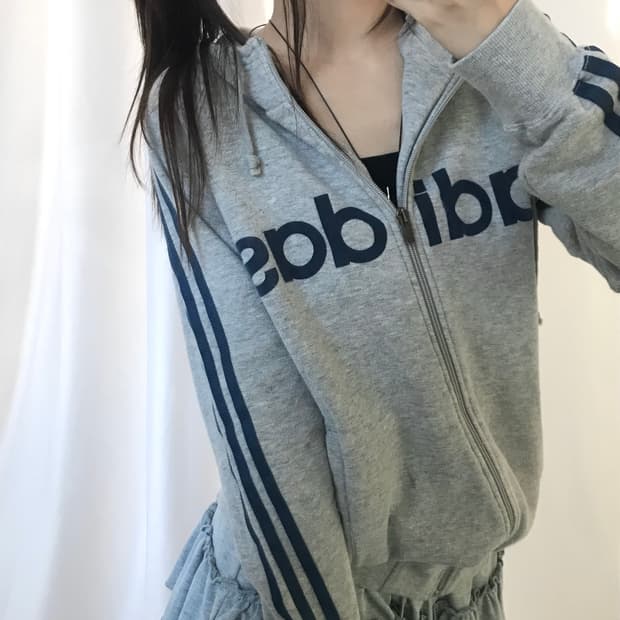 Adidas 아디다스 그레이컬러 로고 코튼 후드집업 