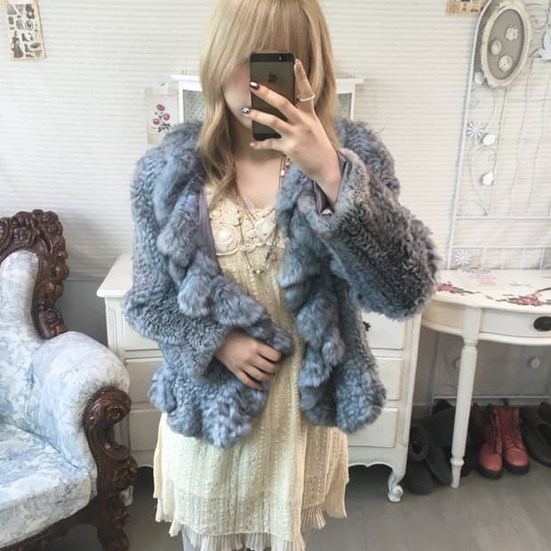 jpn vintage fairy blue-gray rabbit fur