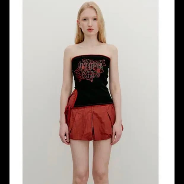 유즈 yuse balloon nylon mini skirt red