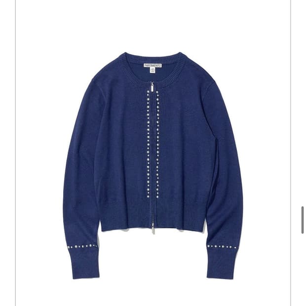 파르티멘토 우먼 스터드 집업 니트 가디건 네이비