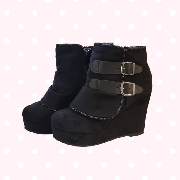 오네갸루 펑크 웨지힐 통굽 부츠