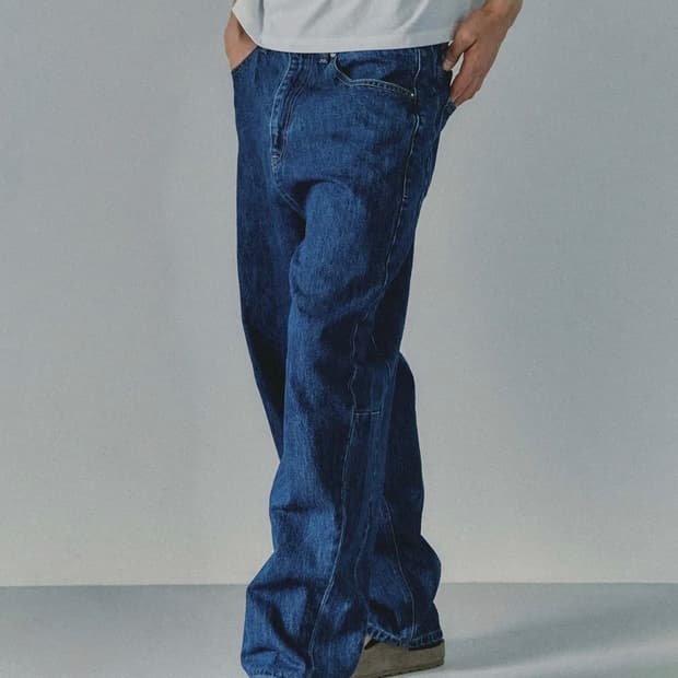 플랙 이집트 커브드 와이드 P53 미드 블루 데님팬츠