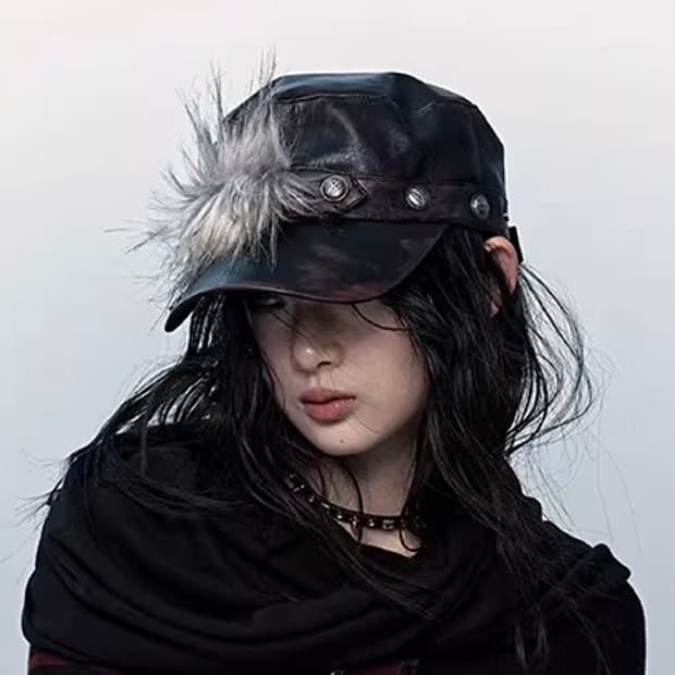 no romance fur leather flat cap y2k 펑크
