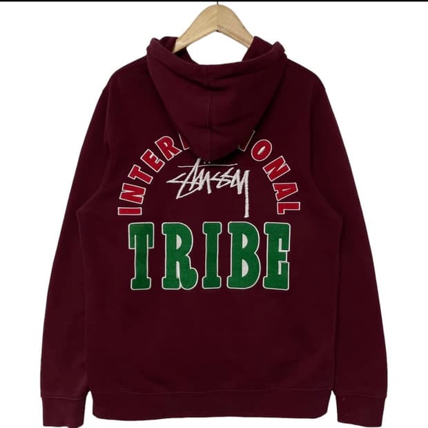 스투시 Stussy 트라이브 패치 로고 후드티 버건디