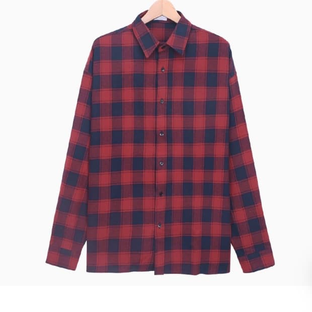 빈티지 레드 네이비 체크 남방 셔츠