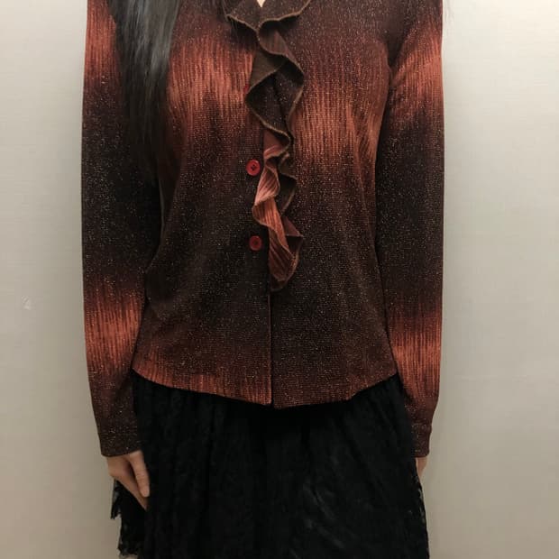 빈티지 브라운 글리터 프릴 탑