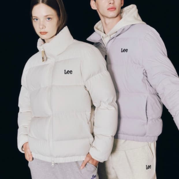 M ) Lee 트위치 로고 남녀공용 다운 숏패딩
